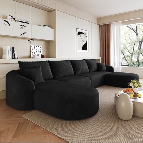 Divano angolare a U modulabile 336 cm senza montaggio, tessuto nero, OKWISH