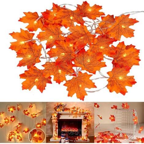 Luci decorative a forma di foglie d'acero, 6 m, alimentate a batteria, autunnali, natalizie, del Ringraziamento, 2 pezzi, 40 luci