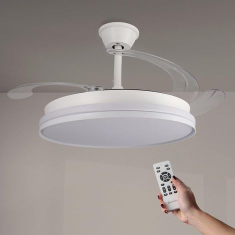 Ventilador de techo retráctil Cami blanco con luz LED CCT, Ø107 cm, control remoto, silencioso, 6 velocidades, aspas plegables, temporizador y función verano/invierno. (1/5)