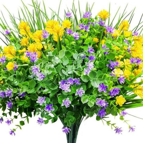 9pcs Bouquets de Fleurs Artificielles, Plantes de Verdure Résistantes aux UV Fleurs Faux pour Extérieur, Intérieur, Bureau, Mariage (1/4)
