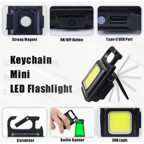2 PCS Mini Lampe de Poche Rechargeable,Mini Lampe de Travail Portable 800 Lumen COB Lampe Porte Clé | Leroy Merlin