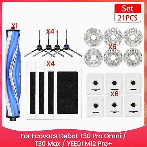 Pièces de rechange pour balai à franges Debot T30 Pro Omni / T30 Max / M12 Pro+ : filtre de brosse latérale principale, sac à poussière (1/5)