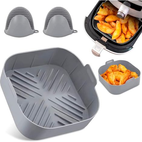 Molde de silicona libre de BPA para freidoras de aire de 5,5L y 6L. Molde para freidora de aire de 21L y guantes protectores compatibles con COSORI, CECOTEC, Philips - Compatible con todas las marcas.