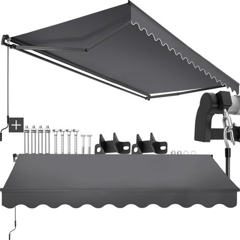 Store banne à bras articulé avec tissu déperlant 300x250cm gris foncé (1/5)