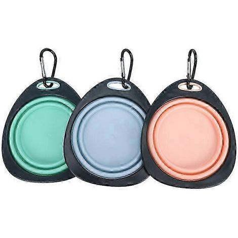 Lot de 3 gamelles pliables pour chiens et chats, avec rebord renforcé moulé intégré. Distributeur de nourriture léger et pliable pour animaux de compagnie lors de vos promenades. (1/5)