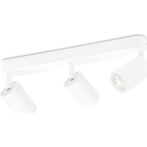 1 Plafonnier 3 Spots Orientables, Métal Blanc, Douille GU10, Salon Chambre Cuisine