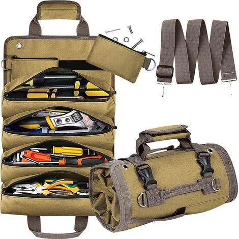 Sac à outils enroulable, organisateur, cadeau pour homme, papa, mari, Noël, pochettes de rangement robustes, sac de transport pour électricien, mécanicien, cadeau pour Thanksgiving, fête des pères, an (1/3)