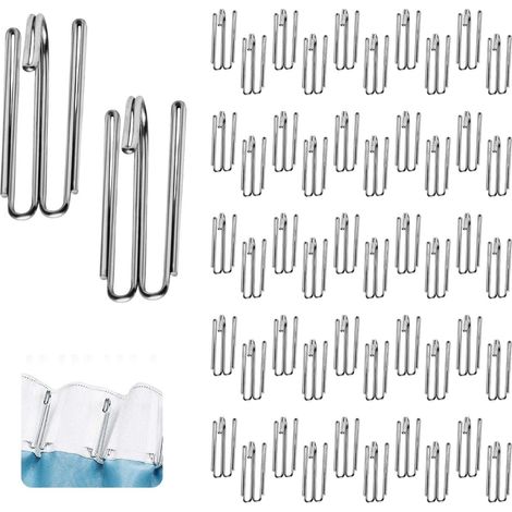 JSSEVN - Paquete de 50 ganchos de acero inoxidable para cortinas, con 4 puntas, para cortinas y anillas de cortina, para cortinas de ducha (1/5)