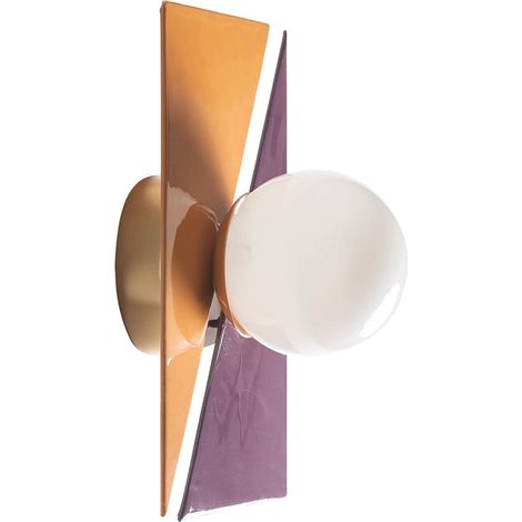 Applique murale design moderne fer et verre blanc détachable - Blanc opalin et marron mûrier (1/5)
