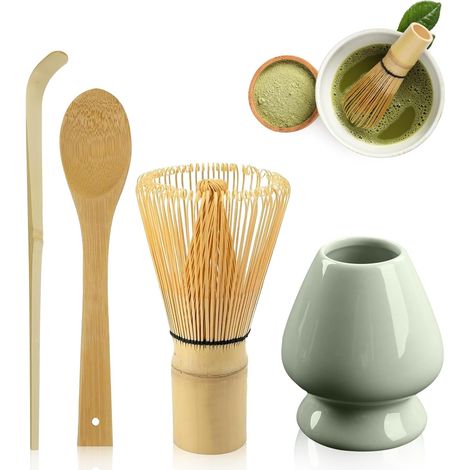 Set Fouet Matcha 4 Pièces : Accessoires Japonais pour Cérémonie du Thé, 2 Cuillères, Support Céramique - Ensemble Parfait pour Préparation (1/5)