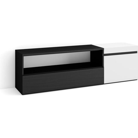 Skraut Home - Mueble TV, Televisión, Muebles de salón, almacenaje, 150x45x35cm, Para TV hasta 65", Con almacenamiento, Estilo Moderno, Blanco y negro (1/5)