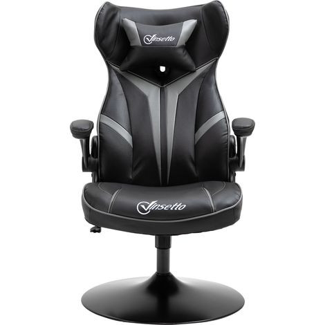 Vinsetto Fauteuil gamer chaise de jeu gaming pivotante 360° ergonomique hauteur réglable accoudoirs revelables coussin têtière inclus revêtement similicuir 67 x 70 x 106-112 cm gris clair et noir