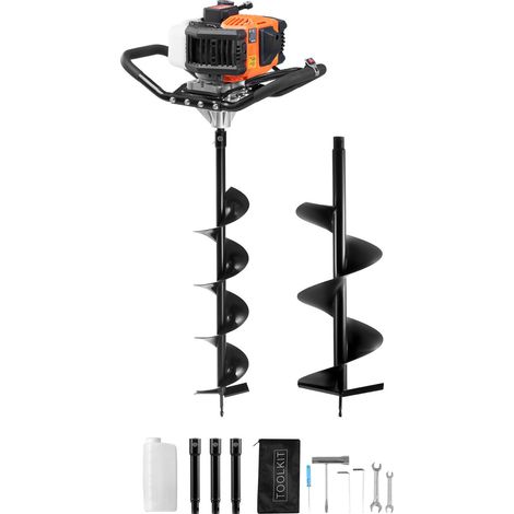 Tarière à Essence, 52 CC, Tarière Thermique de Plantation 1450 W avec Forets 150 mm et 250 mm, 3 Tiges d'Extension, Tarière Spirale pour Plantes de Jardin, Jardinage, Planter, Creuser des Trous (1/5)
