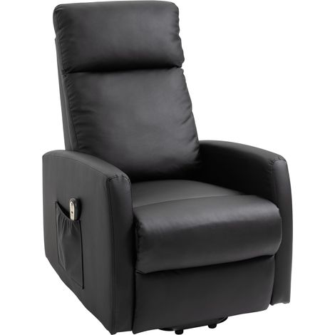 Fauteuil releveur électrique inclinable avec repose-pied ajustable et télécommande revêtement synthétique noir (1/5)