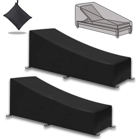 Lot de 2 housses de protection pour chaise longue de jardin - 200 x 70 x 40/75 cm - Imperméables - Coupe-vent - Résistant aux UV - Tissu Oxford 210D - Pour chaise longue - Noir