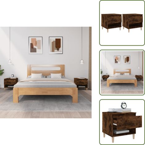 Nachttische 2 Stk. Räuchereiche 50x46x50 cm Holzwerkstoff - Nachttisch - Wohnzimmer Dekoration - Holzmöbel - Holzwerkstoff - Eukalyptusholz (1/5)