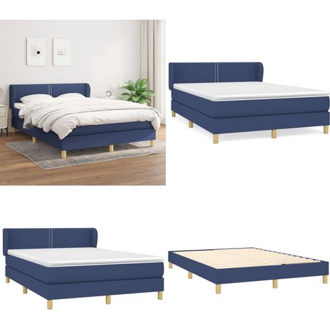 Sommier à lattes de lit avec matelas Bleu 140x190 cm Tissu - Lit Plateforme - Lit Tapissier - Lit Double - Matelas Ressorts Ensachés - Literie - Home & Living (1/5)