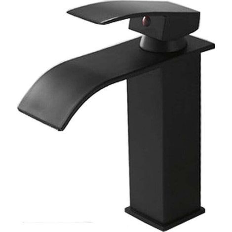 Robinet d'évier cascade noir, XU, Montage sur comptoir, Mélangeur d'eau chaude et froide, Robinet à levier unique monotrou - KZQ (1/4)
