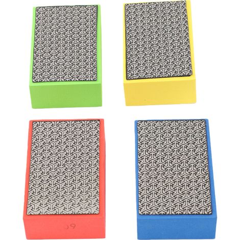 Set di 4 blocchi abrasivi per la lucidatura di piastrelle con grane 60, 100, 200 e 400. Tamponi abrasivi manuali per pietra, vetro, metallo e legno. (1/5)