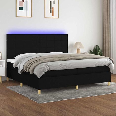 vidaXL Sommier à lattes de lit et matelas et LED Noir 200x200 cm Tissu (1/5)