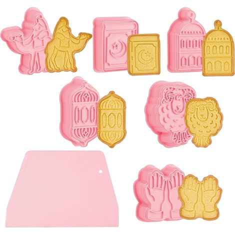 Ensemble de 6 emporte-pièces Eid Mubarak avec 1 racloir à pâte, emporte-pièces 3D Ramadan islamiques, motif chameau lanterne, sans BPA (1/5)