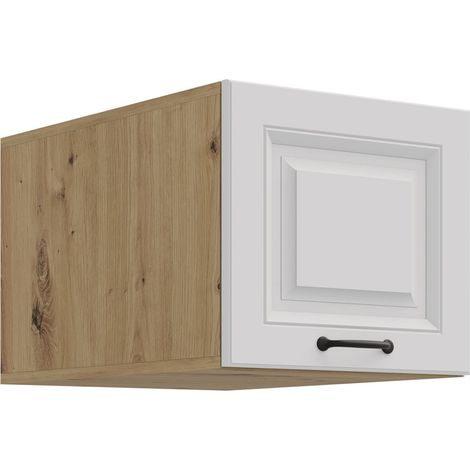 Aufsatzschrank Hochschrank 40 cm STILO Weiss + Eiche Artisan Küchenzeile Küchenblock Küche Landhaus (1/5)