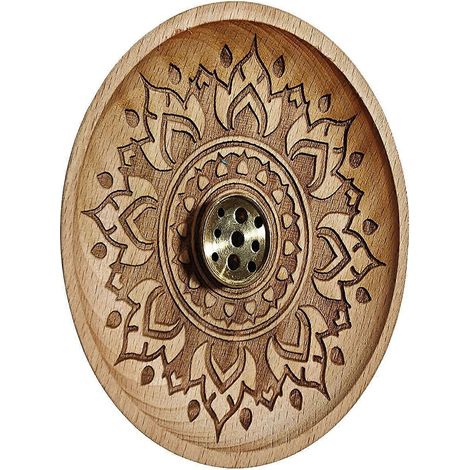 Ensemble brûleur d'encens artistique en laiton comprenant un porte-encens et un cendrier en bois, pour une décoration intérieure esthétique et multicolore. (1/4)