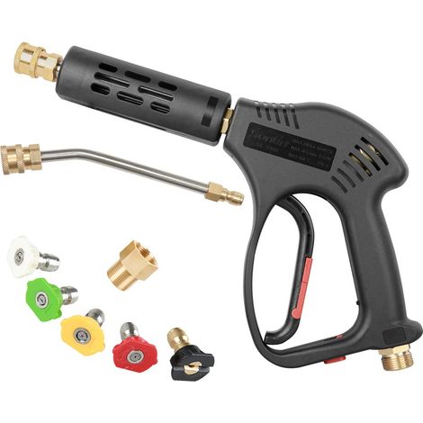 Pistolet court pour nettoyeur haute pression, 5 buses, rallonge coudée de 18 cm, raccord M22, remplacement pour eau chaude et froide