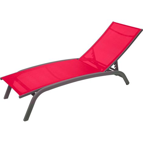 Hesperide – Transat inclinable 4 positions – Aluminium traité époxy – Dimensions 194 x 63 cm – Hauteur 51/84 cm – Poids 7 kg – Couleur grenade/graphite (1/6)