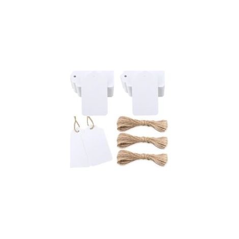 Etiquetas de regalo blancas, 100 unidades con cuerda de yute de 20 m, tarjeta blanca, regalo de boda, cuerda de yute navideña, cartón natural, alta calidad - Crezuo