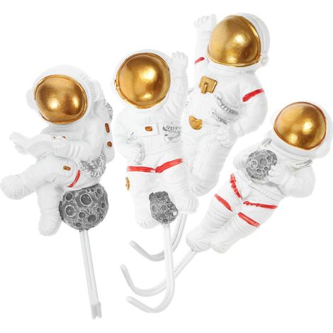 Lot de 4 crochets d entrée astronaute en résine et fer porte