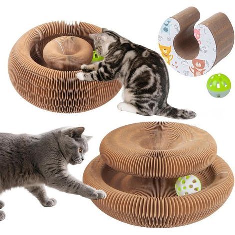 BelleRise - Jouets d'intérieur pour chatons et chats adultes : arbre à chat magique accordéon, anneau à griffer enroulé, tapis de jeu éducatif (1/5)