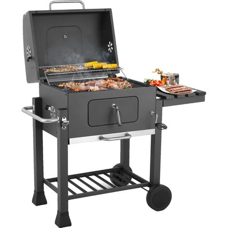 Parrilla de carbón, superficie total de cocción de 578 pulgadas cuadradas, 4 rejillas de ventilación ajustables, termómetro incorporado, placa de carbón de altura ajustable, estante lateral con gancho (1/5)