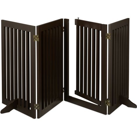 Barrière de sécurité rabattable pour animaux 80 x 75 x 4 cm protection escalier porte en MDF marron (1/5)