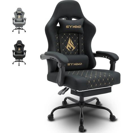 Symino Chaise de Gamer Ergonomique, Chaise Gaming avec Soutien Lombaire Repose-Pieds, Fauteuil de Bureau réglable et pivotant capacité de Charge 150 kg, Cuir PU Noir