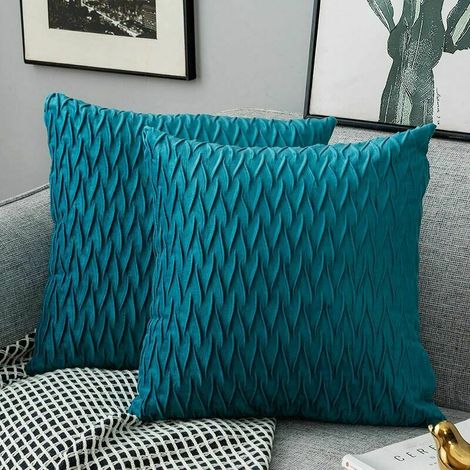VURAHOME - Housses Coussin en Velours 50x50cm pour Salon Canapé，Lot de 2 Housses Coussin Carrés de Motif uni Décoration Chambre, Turquoise (1/5)