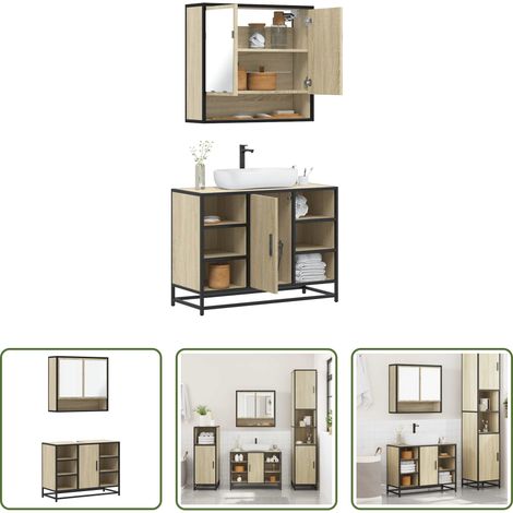 Armoire miroir -  Ensemble de meubles de salle de bain 2 pcs chêne sonoma (1/5)
