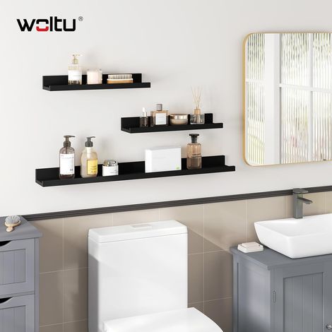 WOLTU 3x Wandregal, Schweberegale MDF Bilderleiste Regale, Mensola Sospesa, für Soggiorno, Cucina,Camera da Letto,Ufficio, 80/40x10x5 cm, Schwarz (1/5)