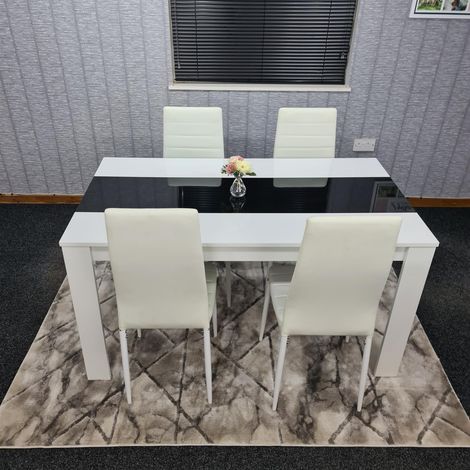 Dining Table and 4 Chairs White Black Wood 4 Leather White Chairs Dining Room (1/5)