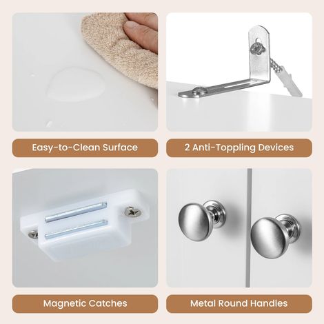 Meuble de salle de bain blanc 160 cm avec 6 portes et 3 étagères réglables et kit anti-basculement pour salle de bain et cuisine (1/5)