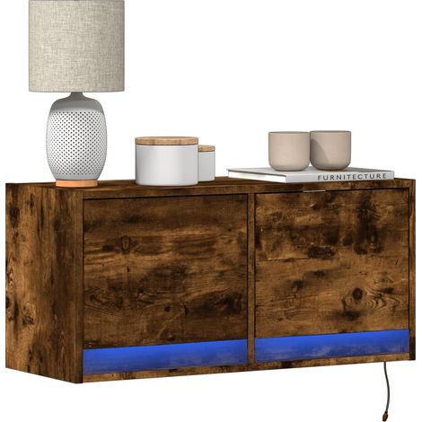 TV-Wandschrank mit LED-Beleuchtung Räuchereiche 80x31x38 cm
