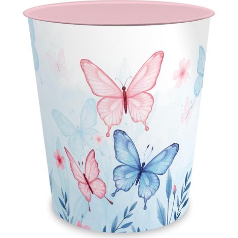 Corbeille à papier avec motif papillon - Elara - pour enfants et adultes - ronde environ 11 L - Poubelle pour la chambre d'enfant et le bureau - plastique résistant (1/5)
