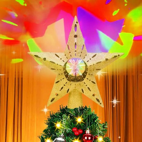 Tourner Etoile Sapin Noel avec Projecteur Rotatif 3D, Etoile Sapin de Noel, Cime de Sapin de Noël, Pointes de Sapin Lumières LED pour la Maison, Les Vacances, Les Fêtes, Les (1/5)