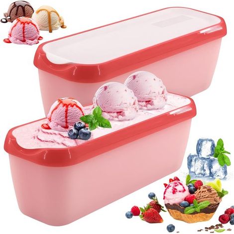 Juego de 1 tarrina para helado de 1,5 litros，con tapa de silicona，apilable para el congelador，para helado casero，accesorios de cocina，rosa