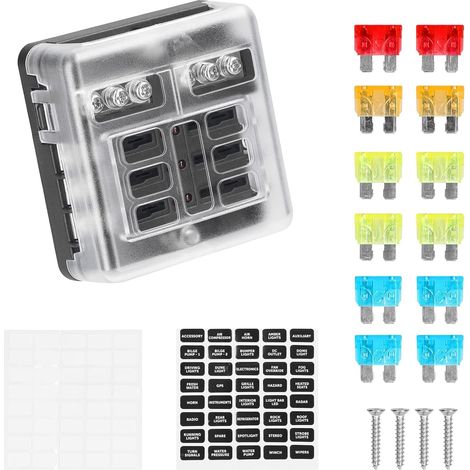 6 Way Fuse Box 12 V with 12 LED Fuses Protection Cover Positive and Negative Connections for Car Boat Marine Truck SUV (1/5)