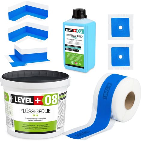 LEVEL+ Dichtset für Duschabdichtung Bad Dichtband Flüssigfolie 5,5kg SET343 (1/4)