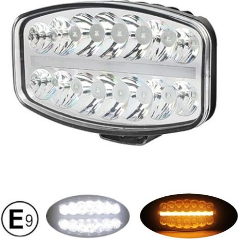 Phare LED 80 W halogène — trois fonctions, effet néon, blanc-jaune/orange (néon), 24,5 cm x 13,9 cm, 4100 lm, 12 V–24 V, E‑Mark,