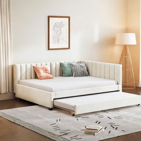Cadre de lit beige en upholstered 209,5 x 147 x 71 cm (1/5)