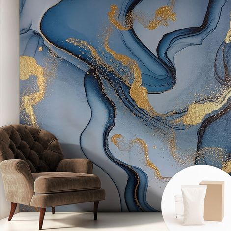 Papier peint avec colle pour décoration moderne de salon chambre à coucher cuisine et bureau Facile Vagues bleues 250x250 cm (1/5)