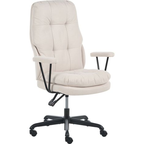 Office Chair Off-White Fabric Upholstery Swivel Base Tilting Height Adjustment Home Office MELOCUSH (1/5)